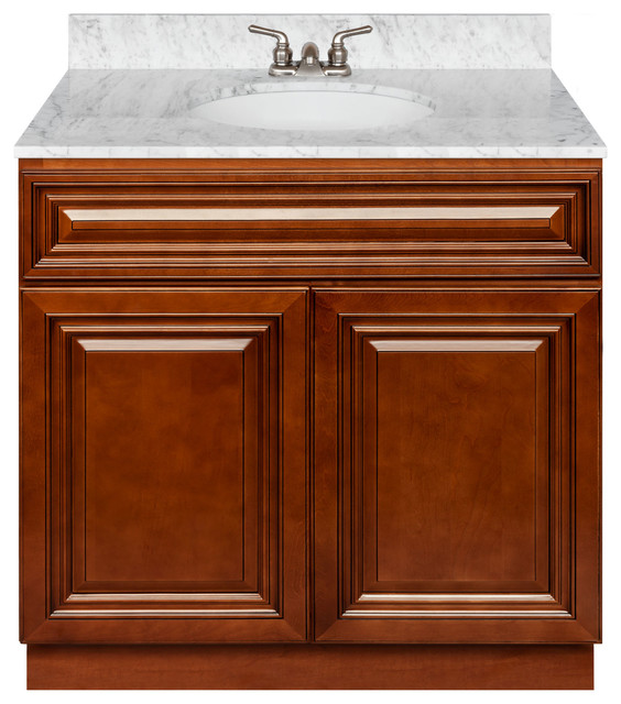 Brown Bathroom Vanity 36 Cara White Marble Top Faucet Lb3b Traditional Bathroom Vanities And Sink Consoles By Aaadistributorcom