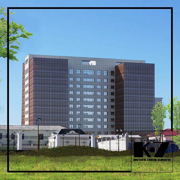 3D визуализация экстерьера офисного здания с подземной автопарковкой БЦ Дубровин