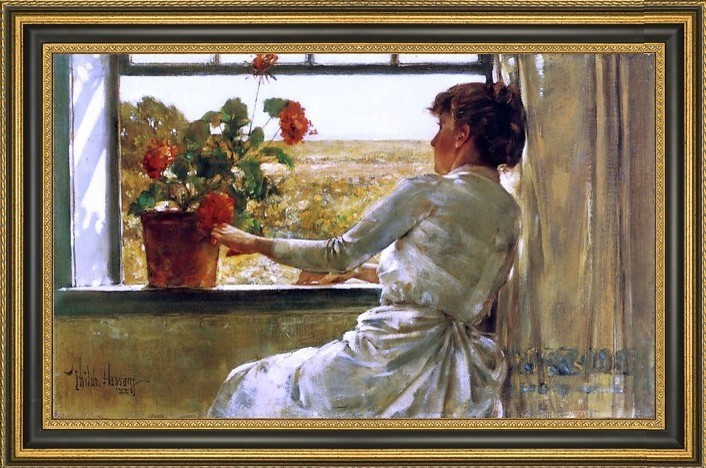 Woman sells flowers by Childe Hassam Giclee Fine Art Print Repro on Canvas