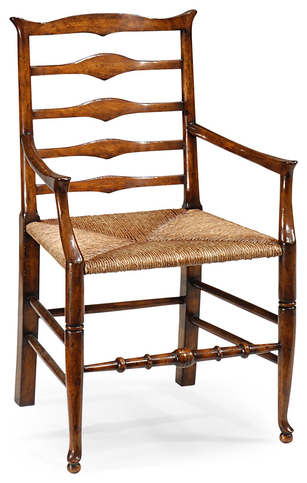 Triangular Detail Ladder Back Chair With Rush Seat, Arm