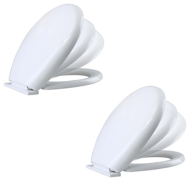 Toilet Seat Slow EZ Close No Slam Plastic Round White Set of 2