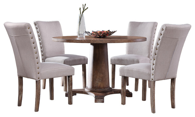 Carey Antique Style Natural Oak Round Dining Set 5 Piece Carey Antique Style Natural Oak Round Dining Set 5 Piece