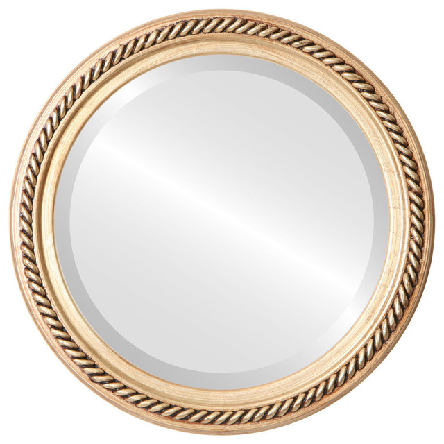 Santa Fe Framed Round Mirror In Gold Leaf 16 X16