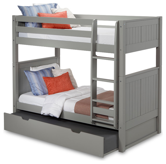 Camaflexi Twin Bunk Bed With Twin Trundle, Panel Headboard, Twin