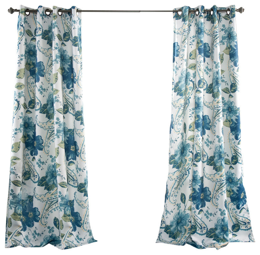 Floral Paisley Room Darkening Window Curtain Blue Set 52x84 Contemporary Curtains by Lush