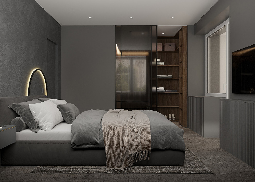 Минималистичная квартира с тёмной спальней