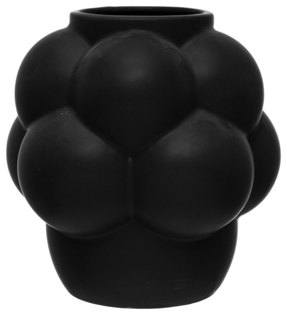 Decorative Stoneware Vase with Raised Dots and Matte Finish, Black