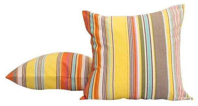 Pre-owned New Yellow French Striped Throw Pillow