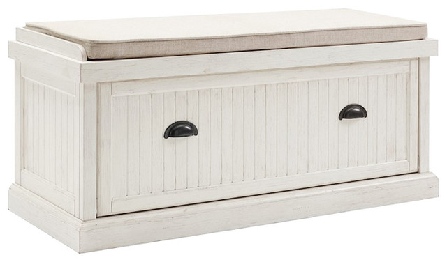 Seaside Entryway Bench Distressed White Beach Style Accent