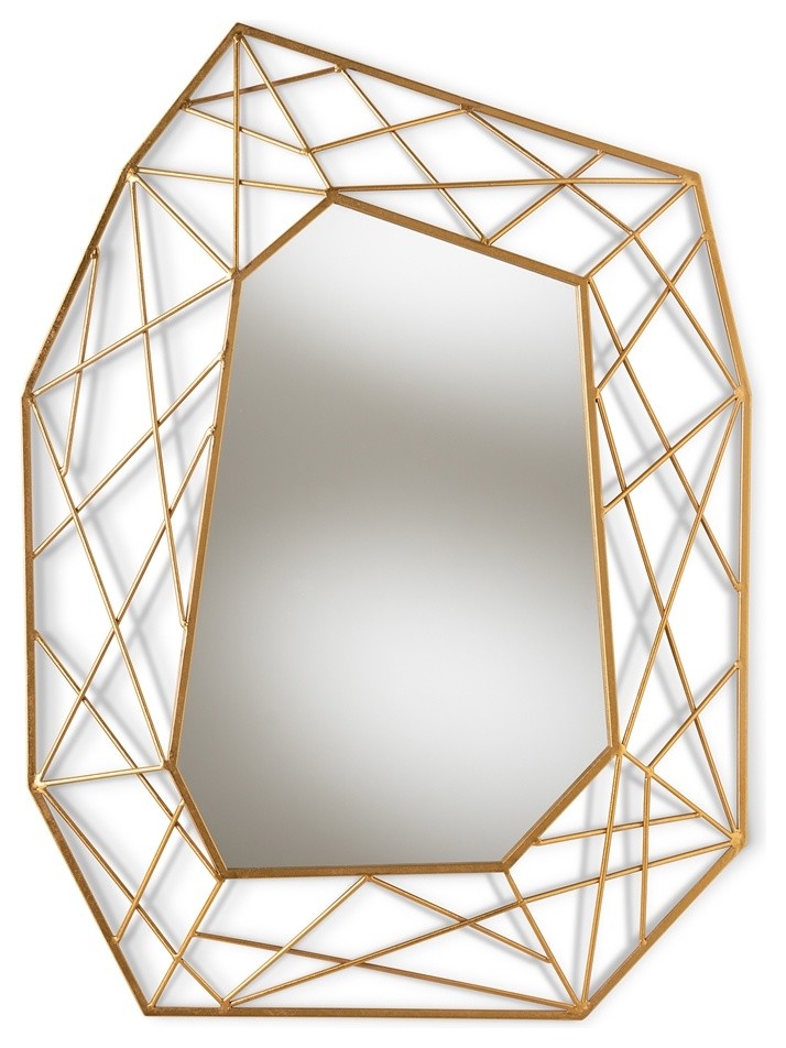 Contemporary Antique Gold Finished Geometric Accent Wall Mirror