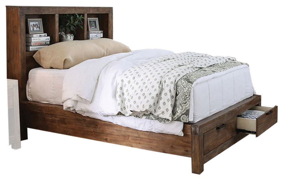 Eastern King Size Bed With Inbuilt Usb Ports, Brown Transitional