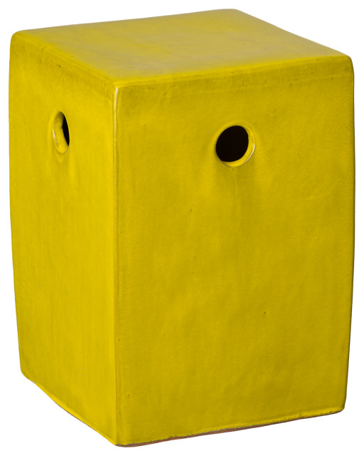 Mustard Yellow Square Ceramic Garden Stool Contemporary Accent And