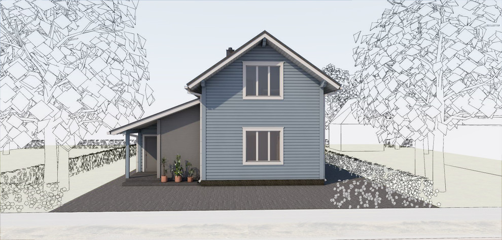 Фасад двухэтажного дачного дома 6х9 м