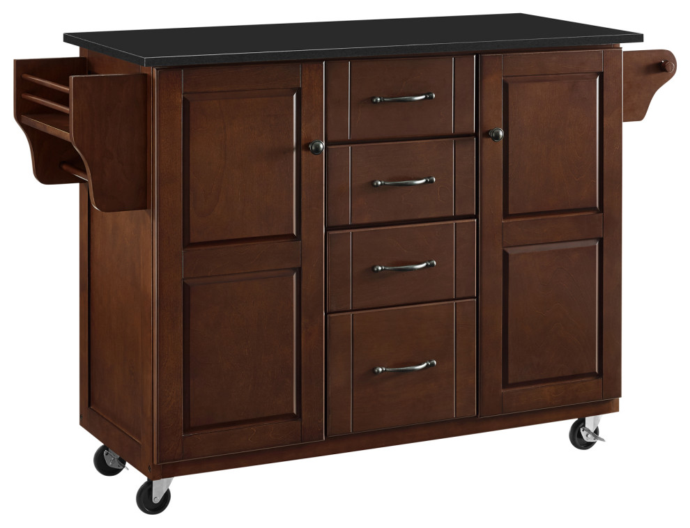 Eleanor Black Granite Top Kitchen Island Transitional Kitchen Islands And Kitchen Carts by