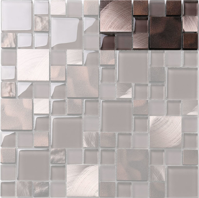 Brown Bronze Metal Glass Mix Kitchen Backsplash Tile Sample Brown Bronze Metal Glass Mix Kitchen Backsplash Tile Sample