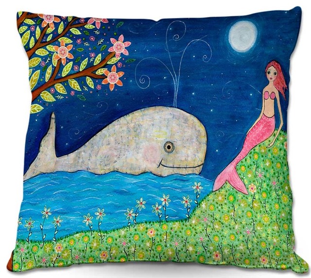 Whale Mermaid Throw Pillow, 18"x18"