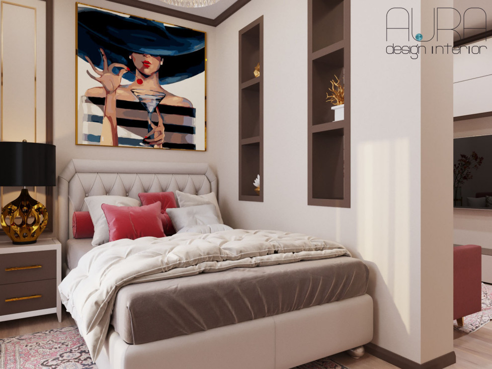 Дизайн квартиры, спальня гостиная в светлых тонах