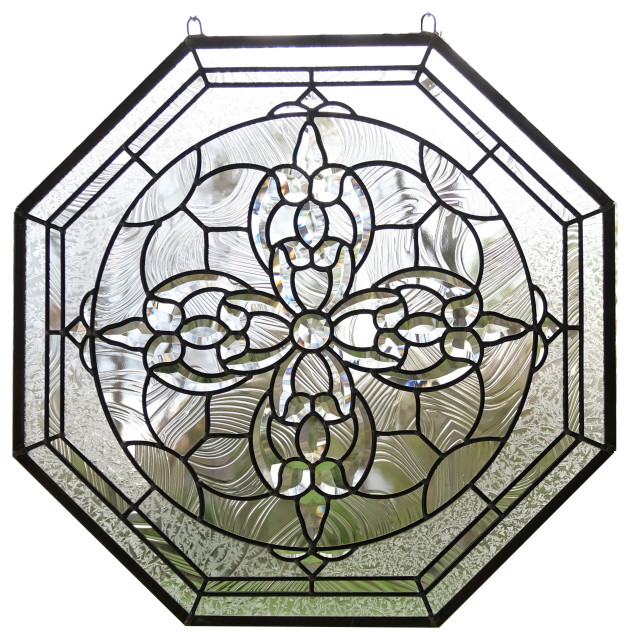 24 X 24 All Clear Stained Glass Octagon Beveled Window Panel Traditional Stained Glass