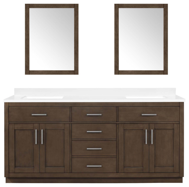 Ove Decors Bailey 72" Double Sink Vanity, Almond Latte With Hardware Transitional Bathroom