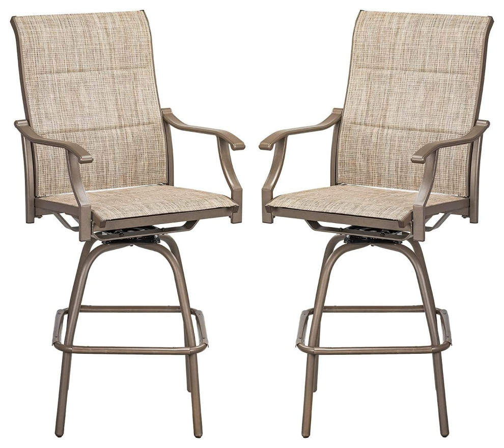 Set of 2 Outdoor Swivel Bar Height Patio Chairs Contemporary Bar