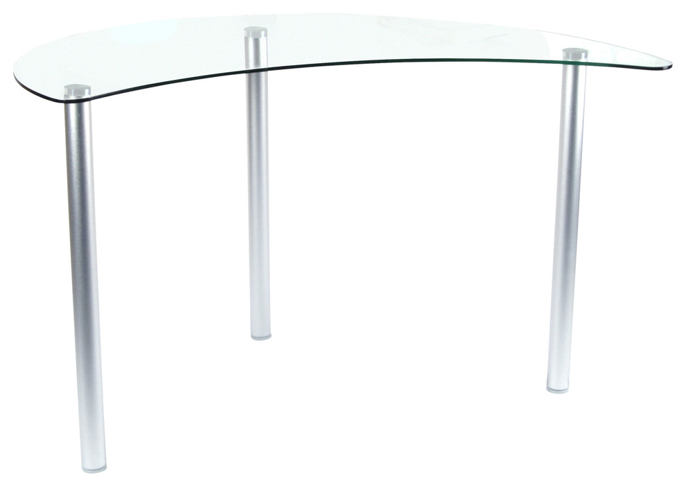 Clear Glass Aluminum Base Crescent Corner Desk