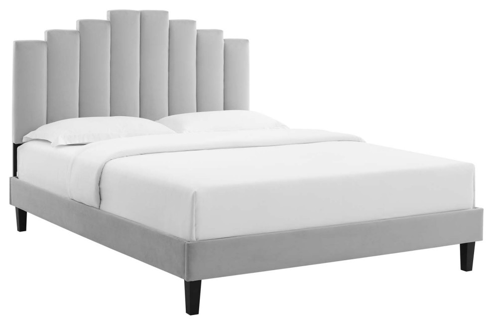 Elise Queen Performance Velvet Platform Bed MOD-6692-LGR