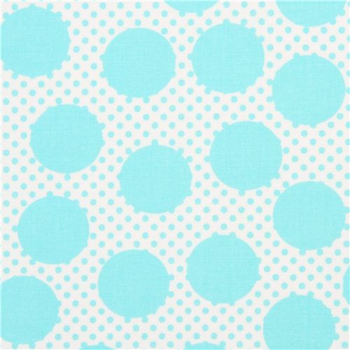 white polka dot fabric teal light blue by Michael Miller