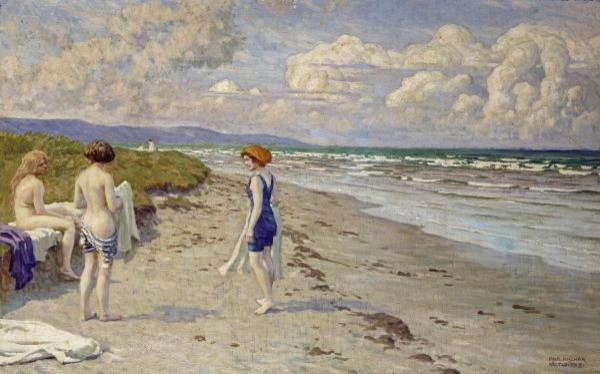 Girls Preparing To Bathe on a Beach 9.952 x 16 Art Print On Canvas