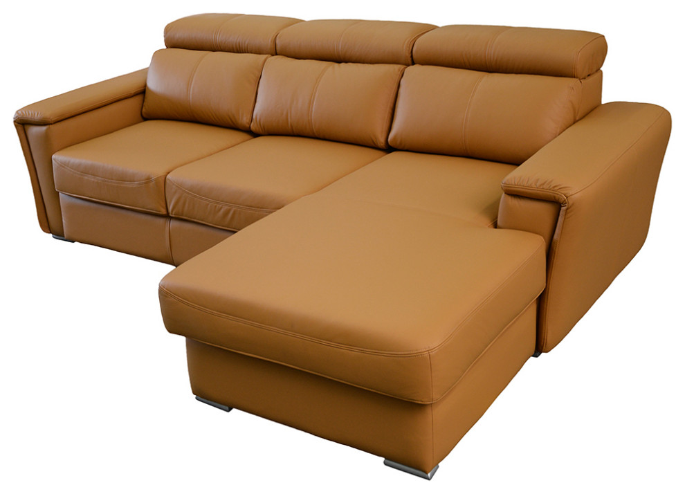 TOPIC Leather Small Sleeper Sectional , Honey , Right corner