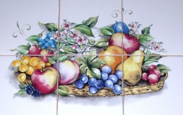 Fruit Kiln Fired Ceramic Tile Mural Peach Pear Grapes, 6 ...