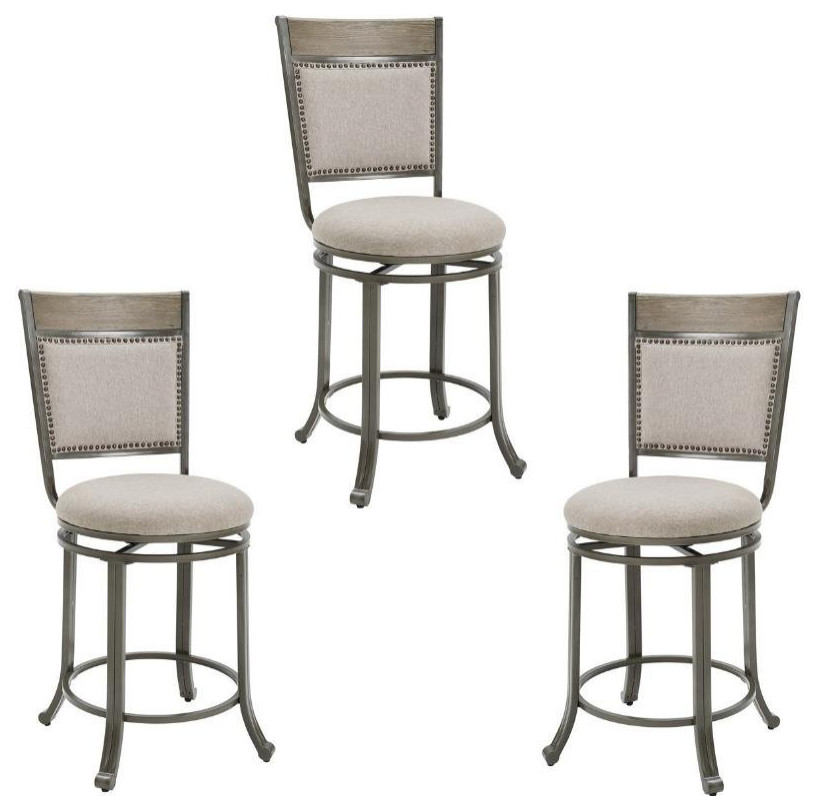 Home Square 3 Piece Upholstered Counter Stool Set with Metal Base in