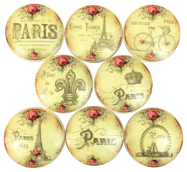 8 Piece Set Paris Rose Oversized Knobs Mediterranean Cabinet