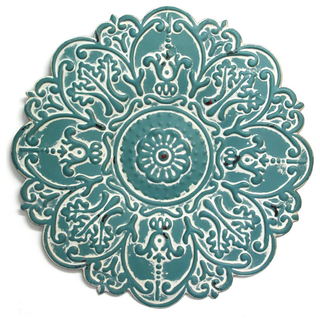 Small Blue Medallion Wall Decor French Country Metal Wall Art by