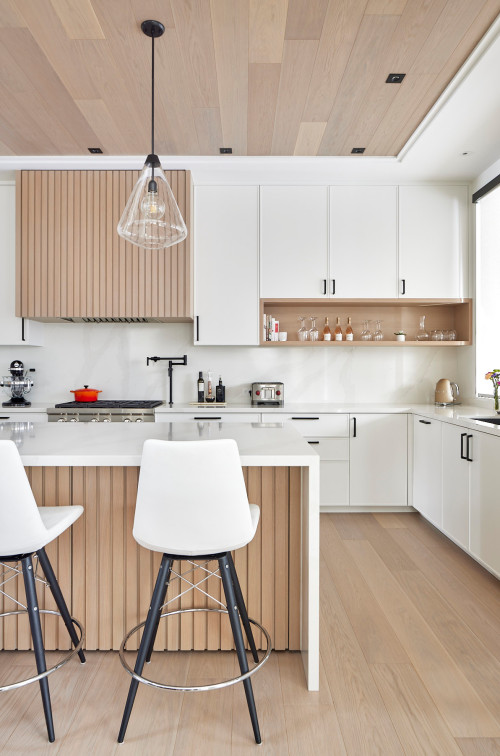 Harmonious Blend: Open Kitchen Storage Cabinets with White and Wood Accents