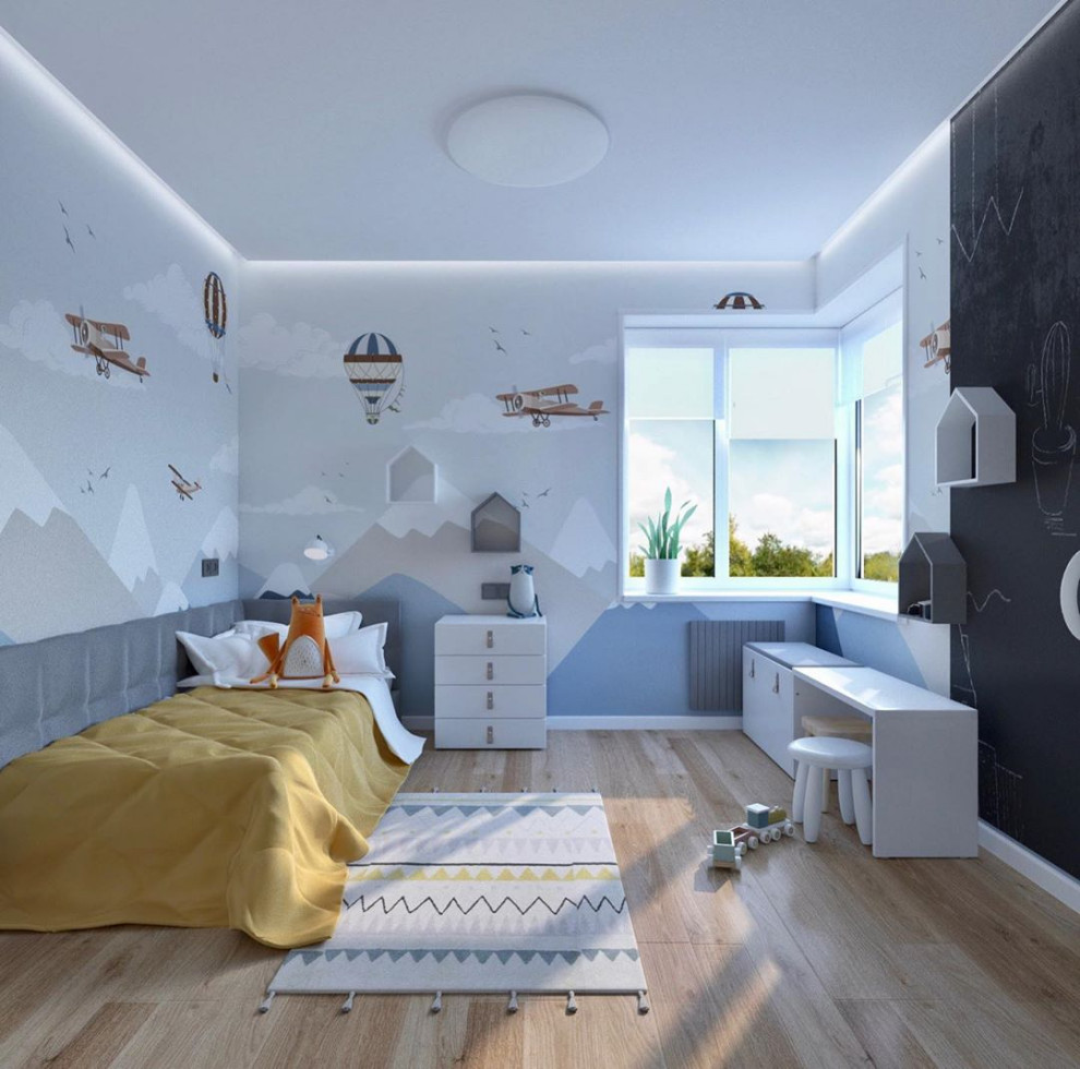 Детская с горами и самолетами на стенах от Alltowall - обои для мела