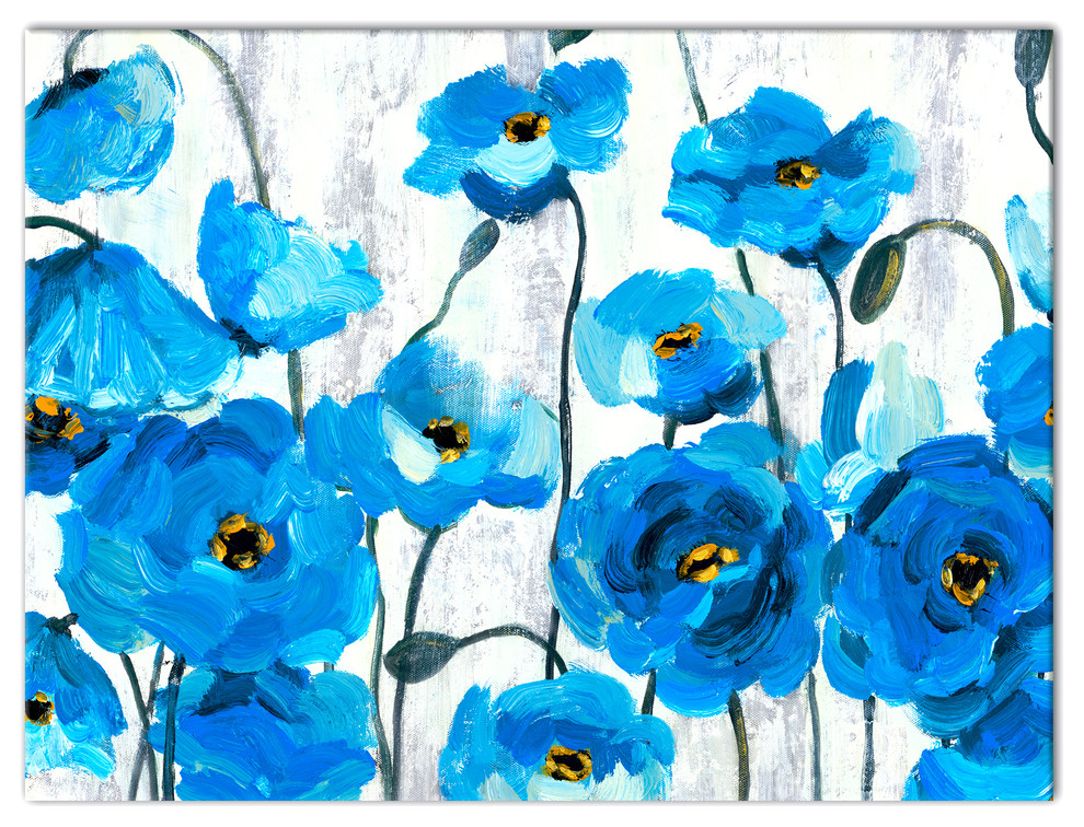 Blue Poppies on White 12x16 Canvas Wall Art