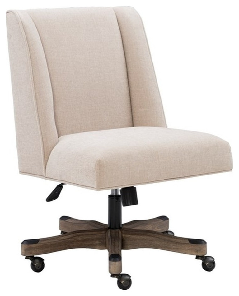 Pemberly Row Upholstered Swivel Office Chair in Natural Linen ...