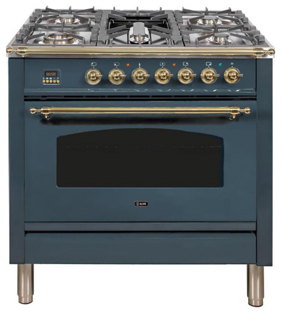 ILVE Nostalgie 36" NG Metal Single Oven Dual Fuel Range in Blue Gray