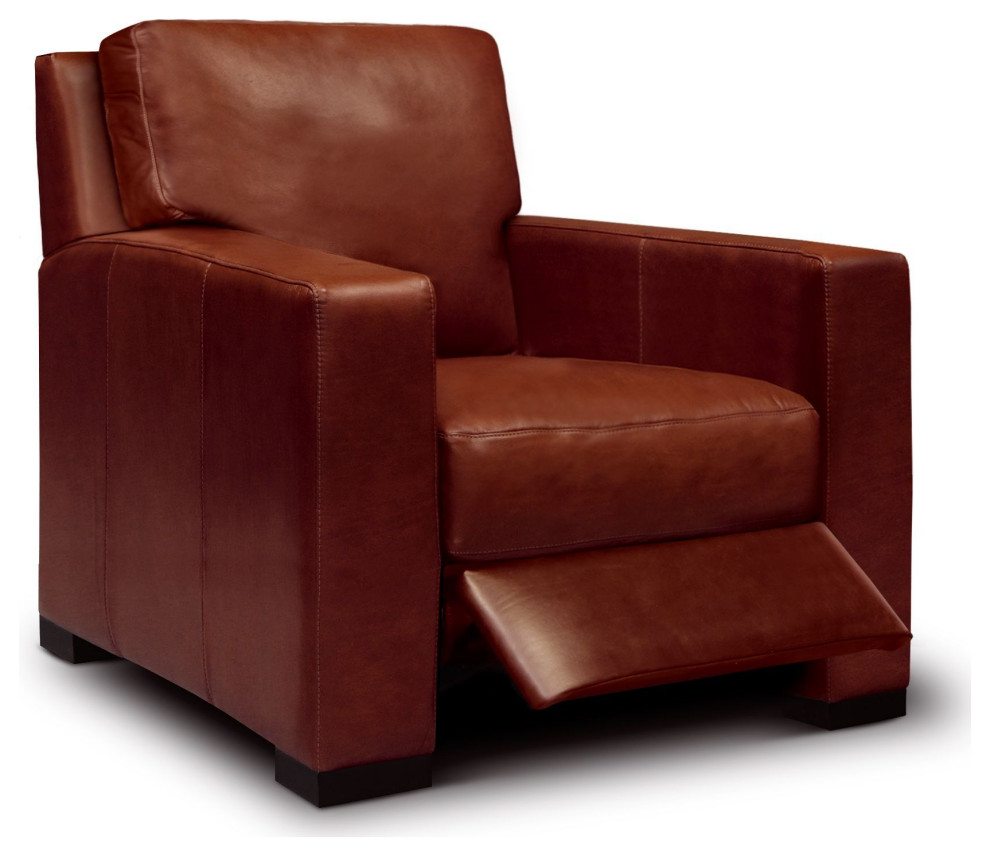 Santiago 100 Top Grain Leather Midcentury Manual Recliner, Russet Red