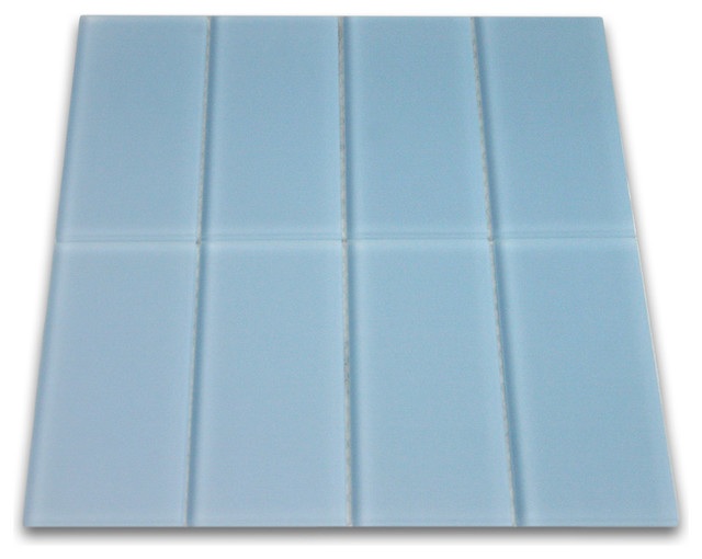 Frosted Sky Blue Glass Subway Tile