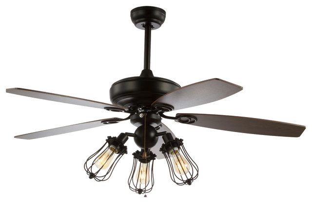 Lucas 52 Caged 3 Light Metal And Wood Led Ceiling Fan Black