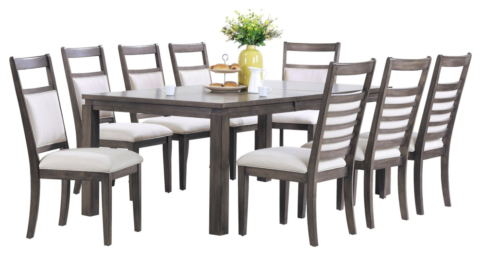 Shades Of Gray 9 Piece 82" Rectangular Extendable Dining Set Seats 8