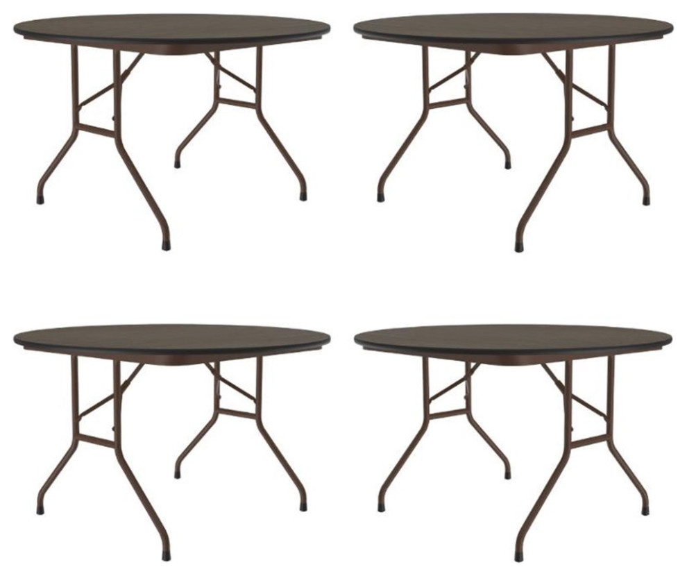 Home Square Melamine Top & Steel Legs Folding Table in Walnut Set of