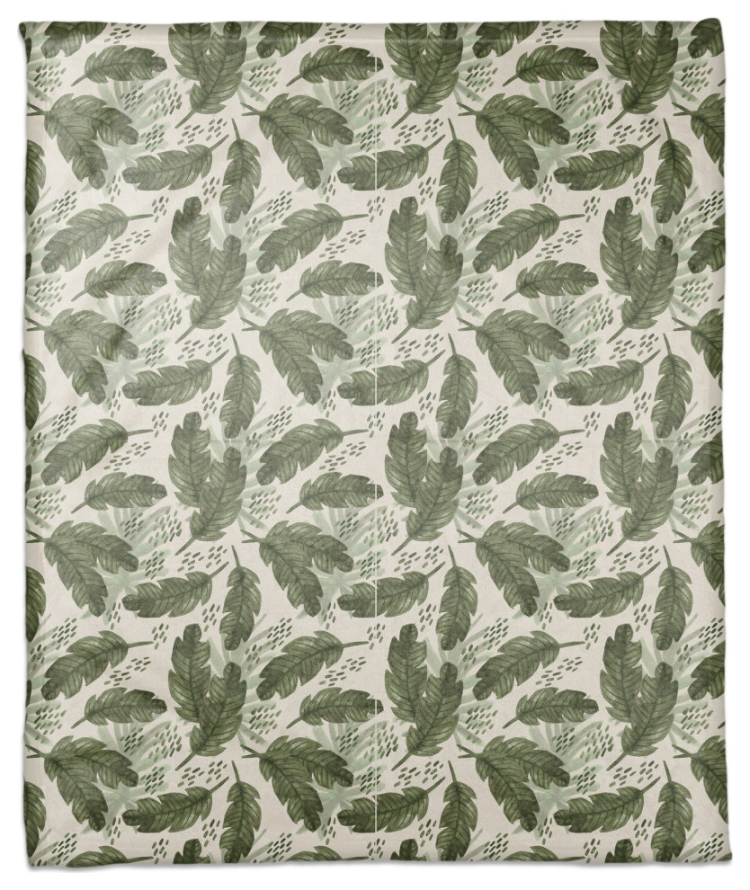 Tropical Leaves Pattern 50"x60" Coral Fleece Blanket