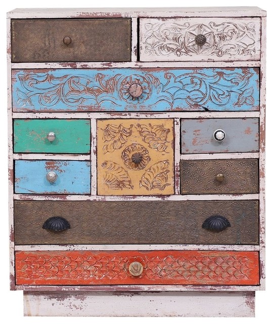 Uniopolis Distressed Reclaimed Wood Multi Color 10 Drawer Dresser