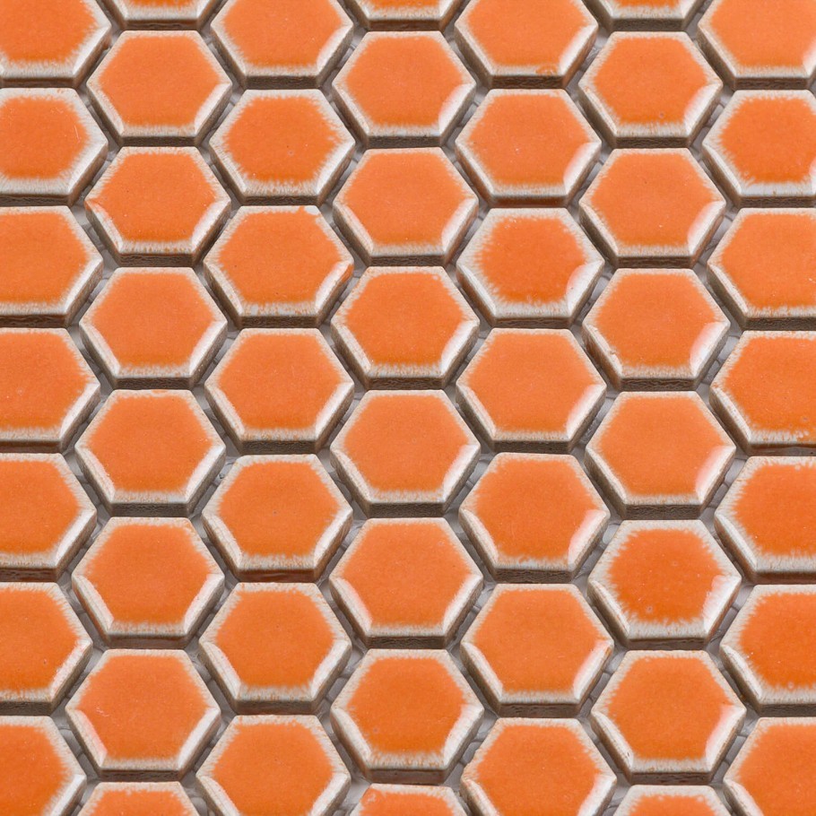 Bliss 0.6"x0.6" Ceramic Mosaic Tile, Gray, Orange Nectar