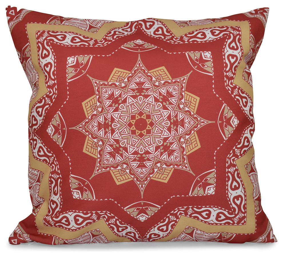 Shawl, Geometric Outdoor Pillow, Coral, 18"x18"