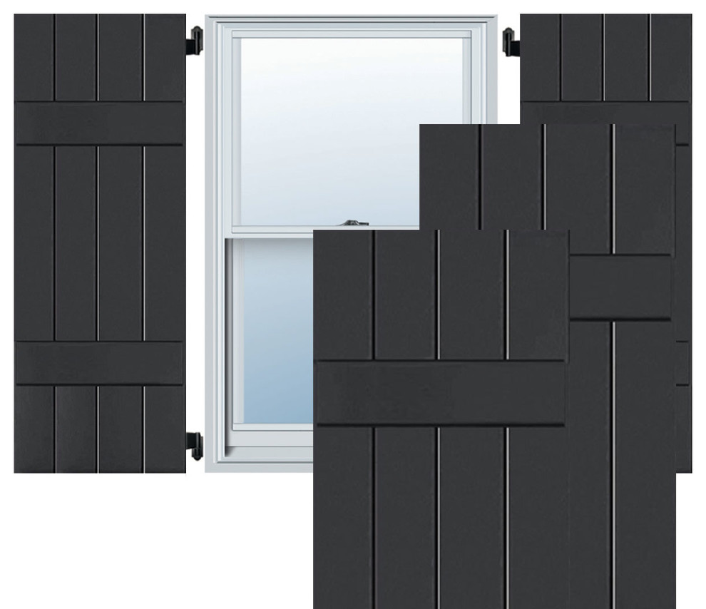 15" x 41" Exterior 4-Board Sapele Mahogany Board-n-Batten Shutters, Black