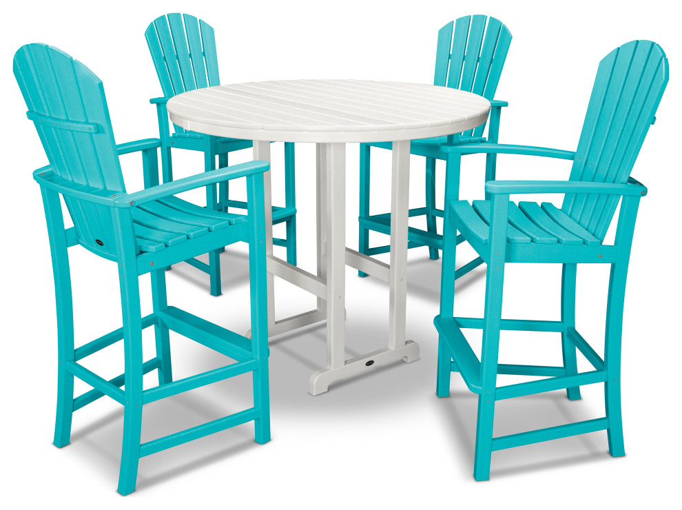 POLYWOOD Palm Coast 5-Piece Bar Set - Beach Style - Outdoor Pub And