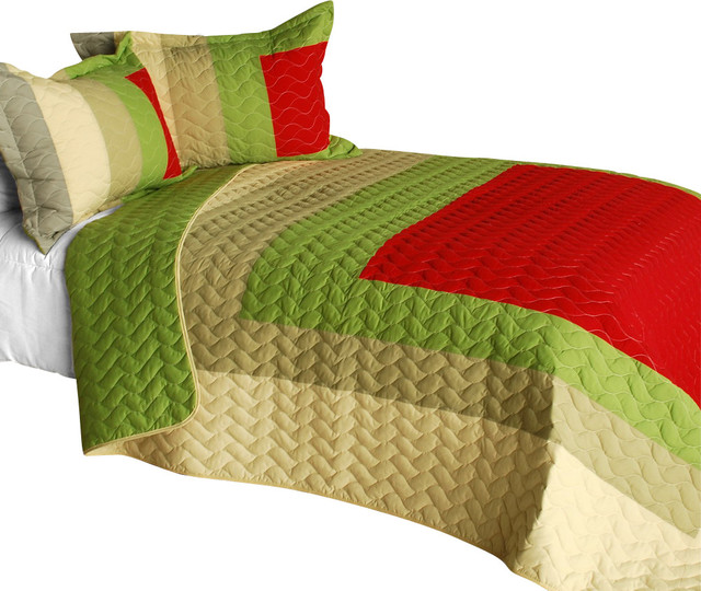 My Garden 3PC Cotton Vermicelli-Quilted Patchwork Geometric Quilt Set-Full/Queen